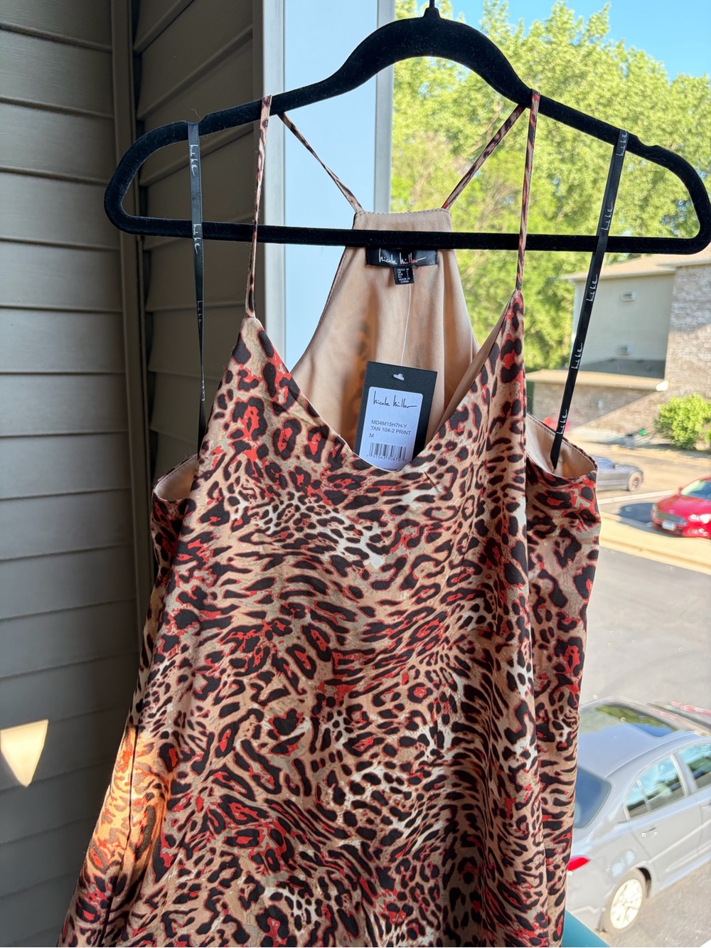🆕🐆 Nicole Miller Leopard Print Halter Maxi Dress Size M Satin Party Evening Gown - Picture 10 of 17